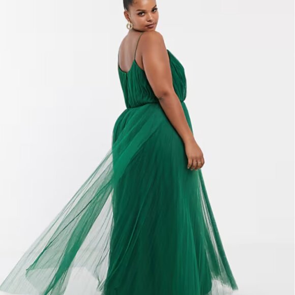 ASOS DESIGN Curve cami pleated tulle maxi dress - Forest Green - SZ 18 - Picture 2 of 12